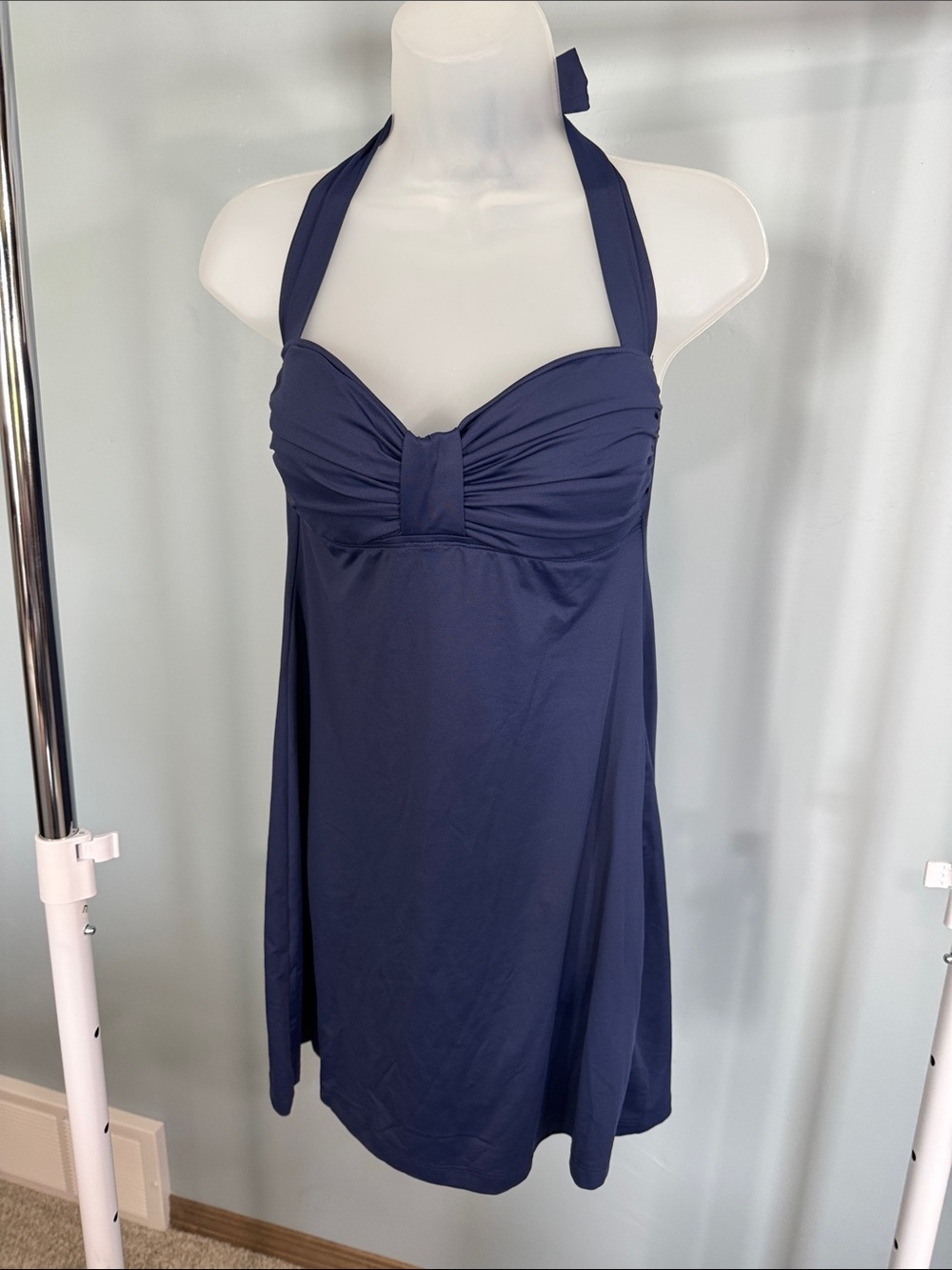 Tommy Bahama Navy Halter Swimdress with Ruched Bust